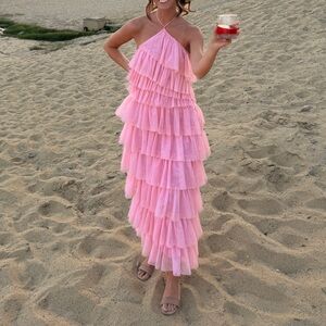 Pink ruffle tiered dress